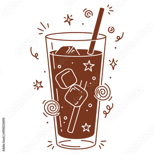 Refreshing Soda Drink with Ice Cubes and a Straw against a White Background Ready to Quench Your Thirst