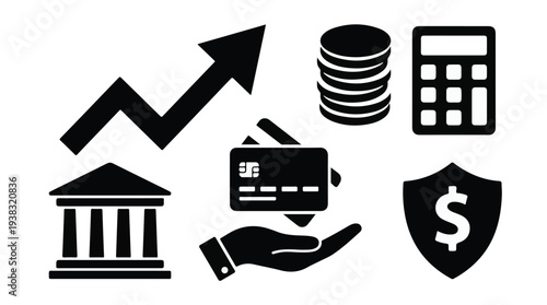 Set of Financial Business Icons for Economy Growth and Money Security