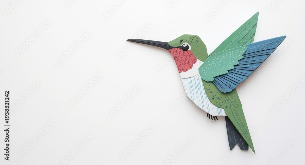 Fototapeta premium Adorable hummingbird paper folding artwork with copy space ideal for kids activities
