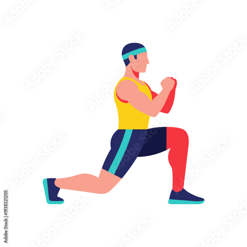 Man doing lunge exercise, fitness workout, healthy lifestyle, flat illustration