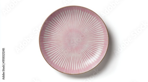 Pink ceramic plate featuring a striking sunburst pattern with radial stripes, displaying dinnerware and kitchenware design on a clean white background