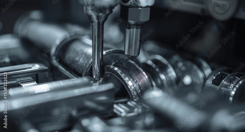 Fototapeta premium Slicing stainless steel bars into circular rods for automotive engineering applications