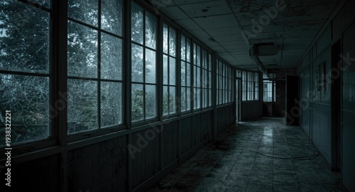 Wallpaper Mural Eerie empty psychiatric ward with shattered glass and dark halls Torontodigital.ca