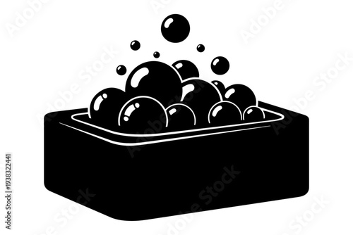 Black silhouette of a bar of soap with bubbles, vector hygiene icon illustration isolated on transparent background

