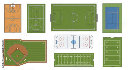Collection of Top Down Views of Various Sports Fields.