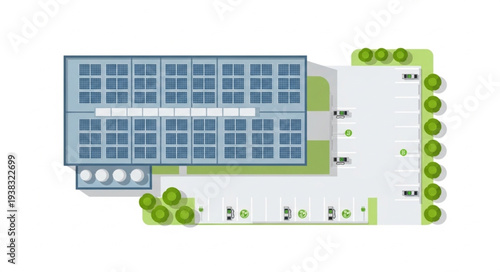 Aerial view of a modern solar panel farm installation.
