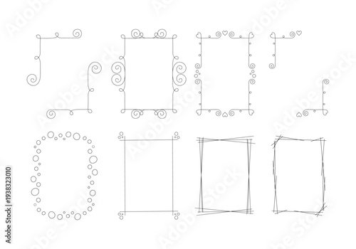 A set of doodle frames on a white background. Black and white vertical frames. Design elements.