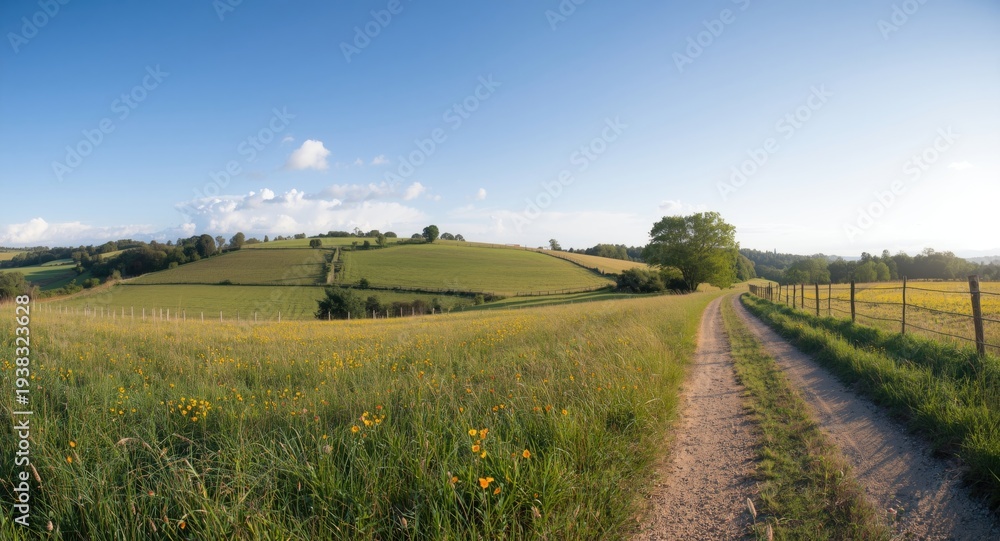Obraz premium Beautiful panoramic landscape of rural countryside under clear sky