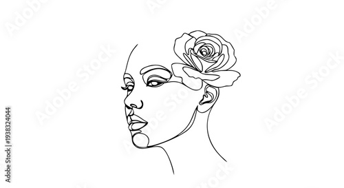 Continuous One Line Female Face with Flower Vector – Minimal Beauty Nature Line Art