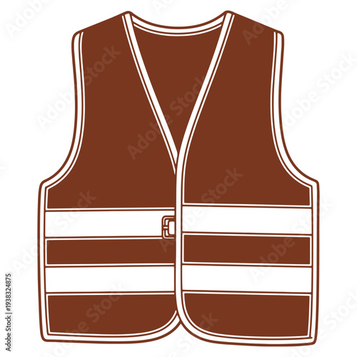 Safety vest illustration in brown outline for industrial workplace visibility and personal protective equipment