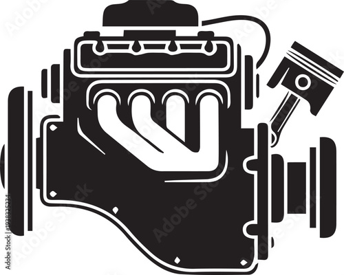 Vector car engine illustration with piston