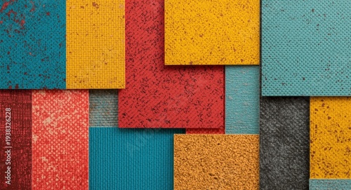 Contemporary mixed media design integrating textured materials and bright color schemes for artistic depth