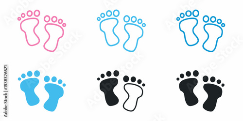 Variations of baby footprints in different colors and outlines