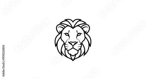Lion head illustration in black lines.