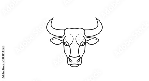Line Art Illustration of Cow Head with Horns.
