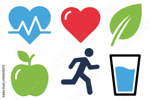 Healthy Living Concept Minimal Solid Icon set Vector