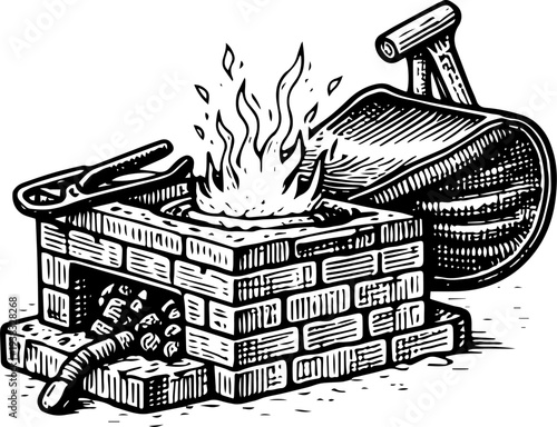 Vintage Blacksmith Forge Bellows Engraving Retro Furnace Illustration