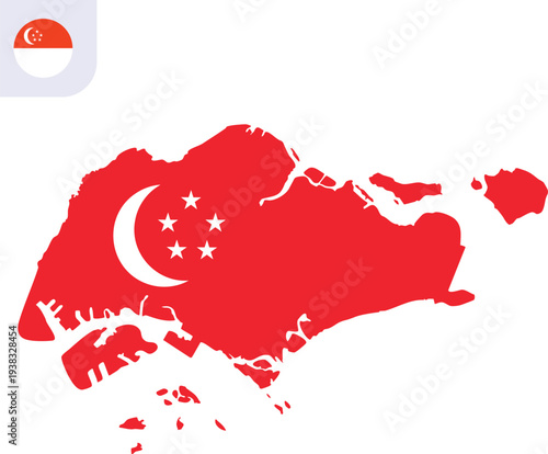 Singapore Map Vector Illustration with Clean Red Country Silhouette Shape Isolated on Transparent Background, Hand Made Geography Design of Singapore Territory in Asia, AI EPS10 JPG PNG.