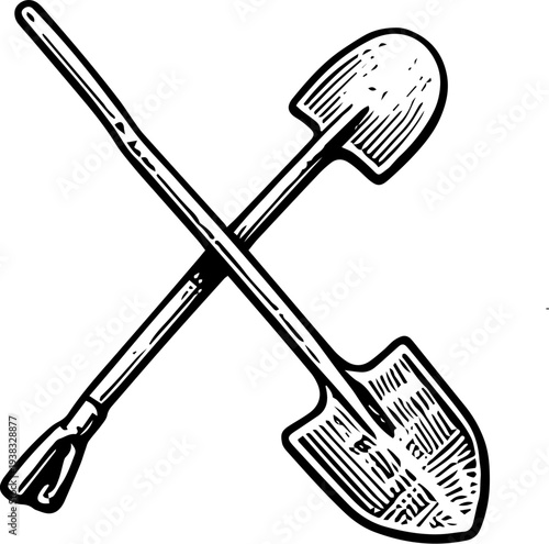 Vintage Engraving Crossed Mining Shovels Illustration Retro Prospecting Tools