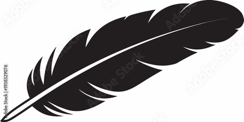 A single black feather depicted in a simple graphic illustration