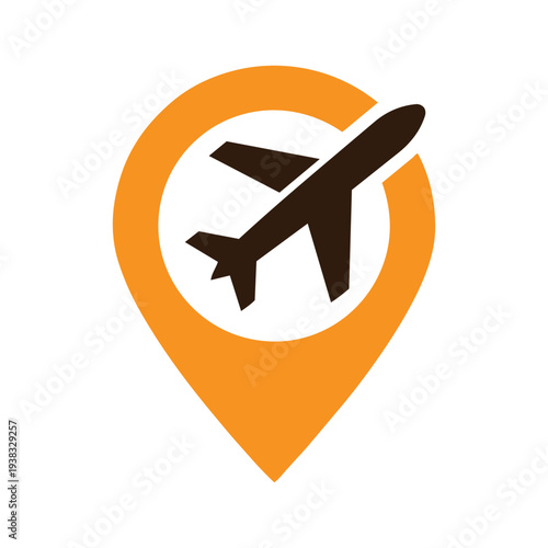 Map pin icon with an airplane inside logo or icon template