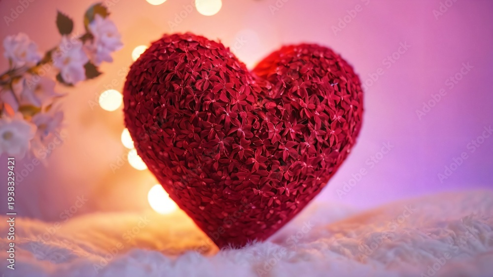 Obraz premium Red Glitter Heart on Soft Pink Background