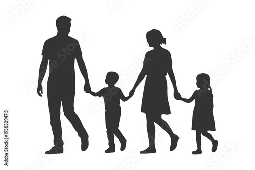 Silhouette of a family holding hands walking together