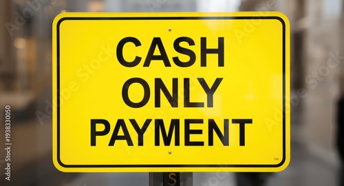 Yellow display sign with cash only payment instruction