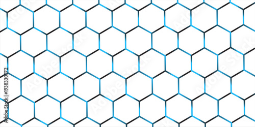 White 3d hexagonal technology vector abstract background. Blue bright energy flashes under hexagon in modern technology futuristic background vector illustration. White honeycomb texture grid.