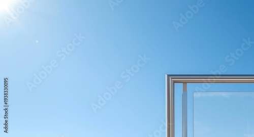 Copy space and design area by stainless steel balustrade light on sky backdrop