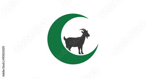 Goat Standing Inside Green Crescent Moon.