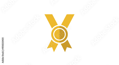 Golden Medal Ribbon Award Symbol.
