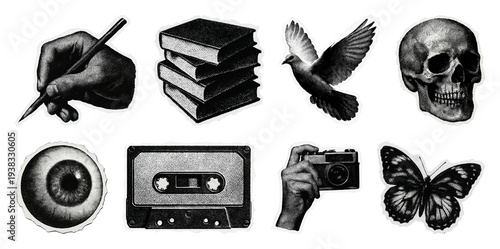 PNG Vintage collage elements collection on transparent background