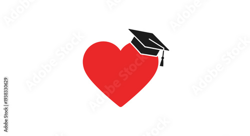Graduation Cap on Red Heart Symbol.
