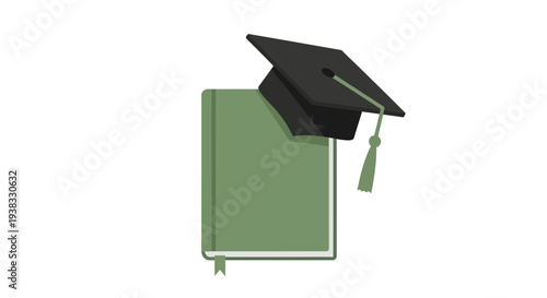 Graduation cap on green book.