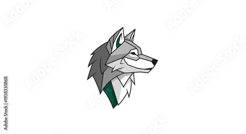 Gray Wolf Head Illustration Cartoon Style.