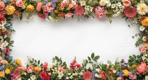 Colorful floral arrangement panoramic on a pure white backdrop for decorative design