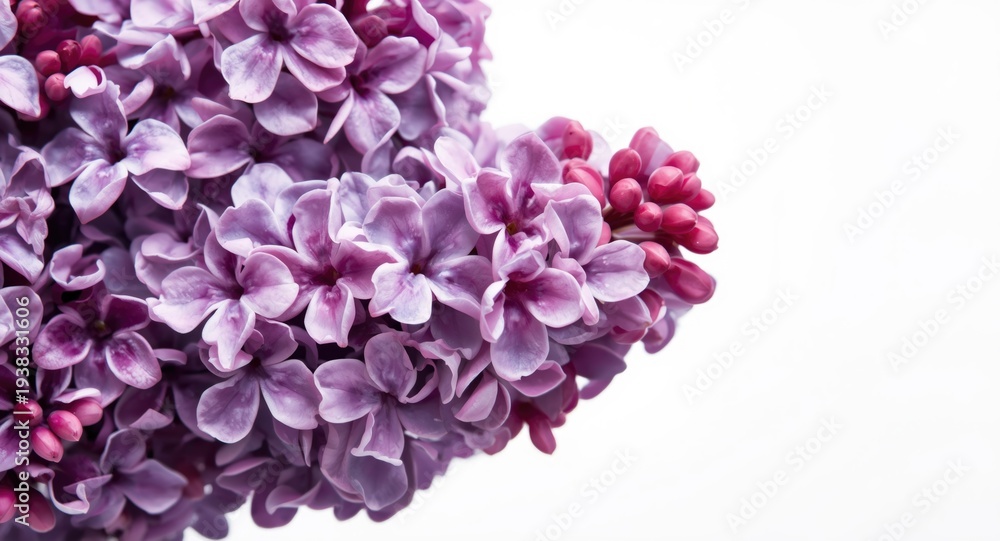 Obraz premium Closeup of lilac blooms on a pure white backdrop