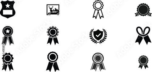 Set of 12 award ribbons and badges vector