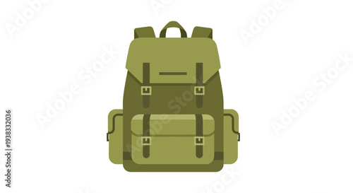 Green Backpack Icon - Camping and Hiking Gear Illustration