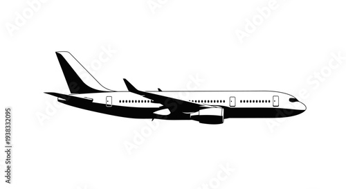 Modern Jetliner Airplane Silhouette, Commercial Aviation, Travel Concept