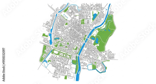 City Map with Green Spaces River.