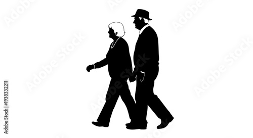 Elderly Couple Walking Silhouette