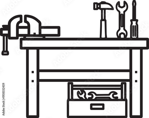 Vector illustration of a workbench with tools