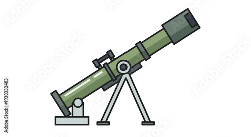 Green Telescope on Tripod, Astronomy Equipment, Space Exploration