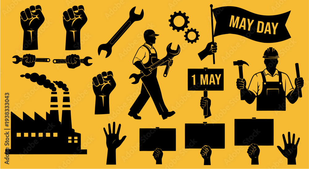 Fototapeta premium happy labour day vector set, 1 may day vector set
