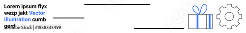 Text with connecting lines leading to a blue-outlined gift box and gear icon. Ideal for process mapping, workflows, relationships, dependencies, event planning, systems design, and organization