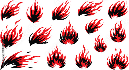 Collection of vibrant red and black flame graphics