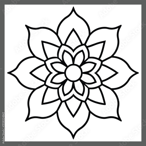 Black and White Mandala Ornament Outline for Adult Coloring Book