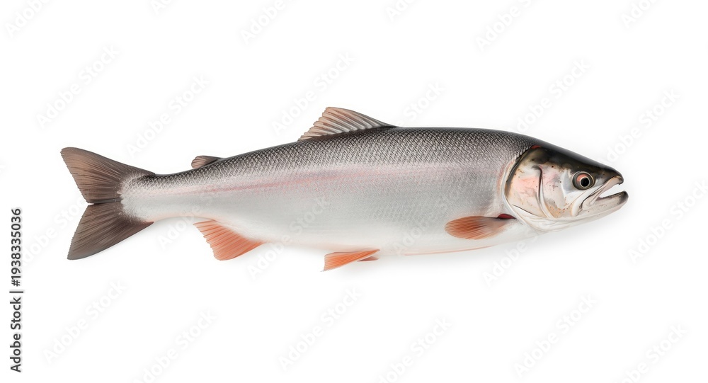 Obraz premium Atlantic salmon side view on a bright white studio background